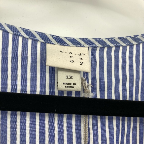 A New Day Pin Stripe Belted Waist Flare Sleeve Wrap Top Dress 1X NEW - Picture 5 of 10